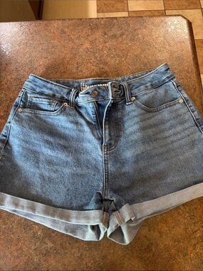 No Boundaries Blue High-Rise Rolled Hem Jean Shorts